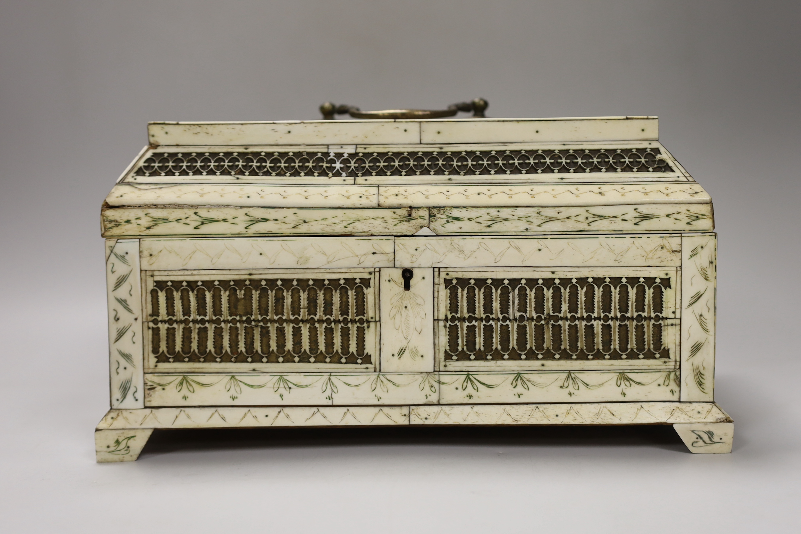 An early 19th century Napoleonic bone veneered Prisoner of War casket, 27.5cm wide